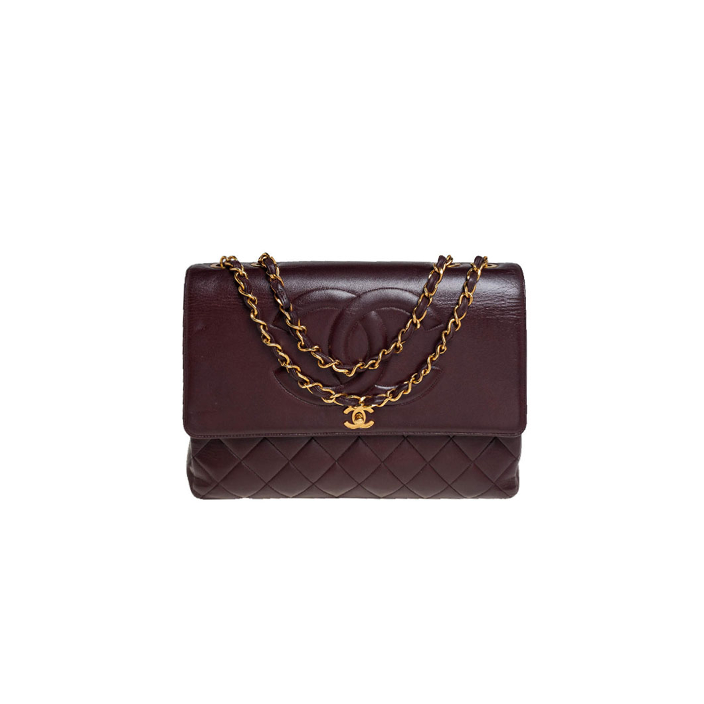 CHANEL MASTER BURGUNDY QUILTED LEATHER VINTAGE CC FLAP BAG A2215 (33*23*11cm)
